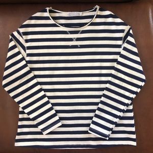 Atmos&Here Womens Navy Blue & White Stripe Sweater